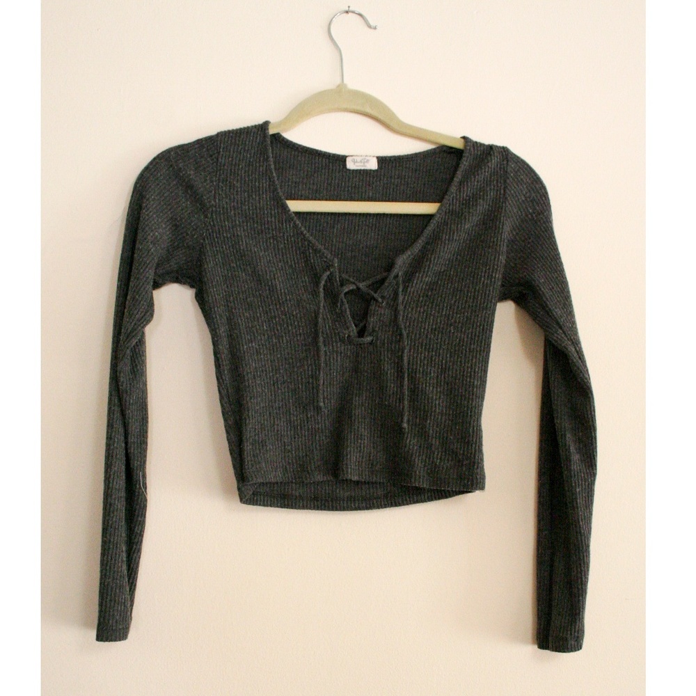 Knit, long sleeve, lace up, crop top